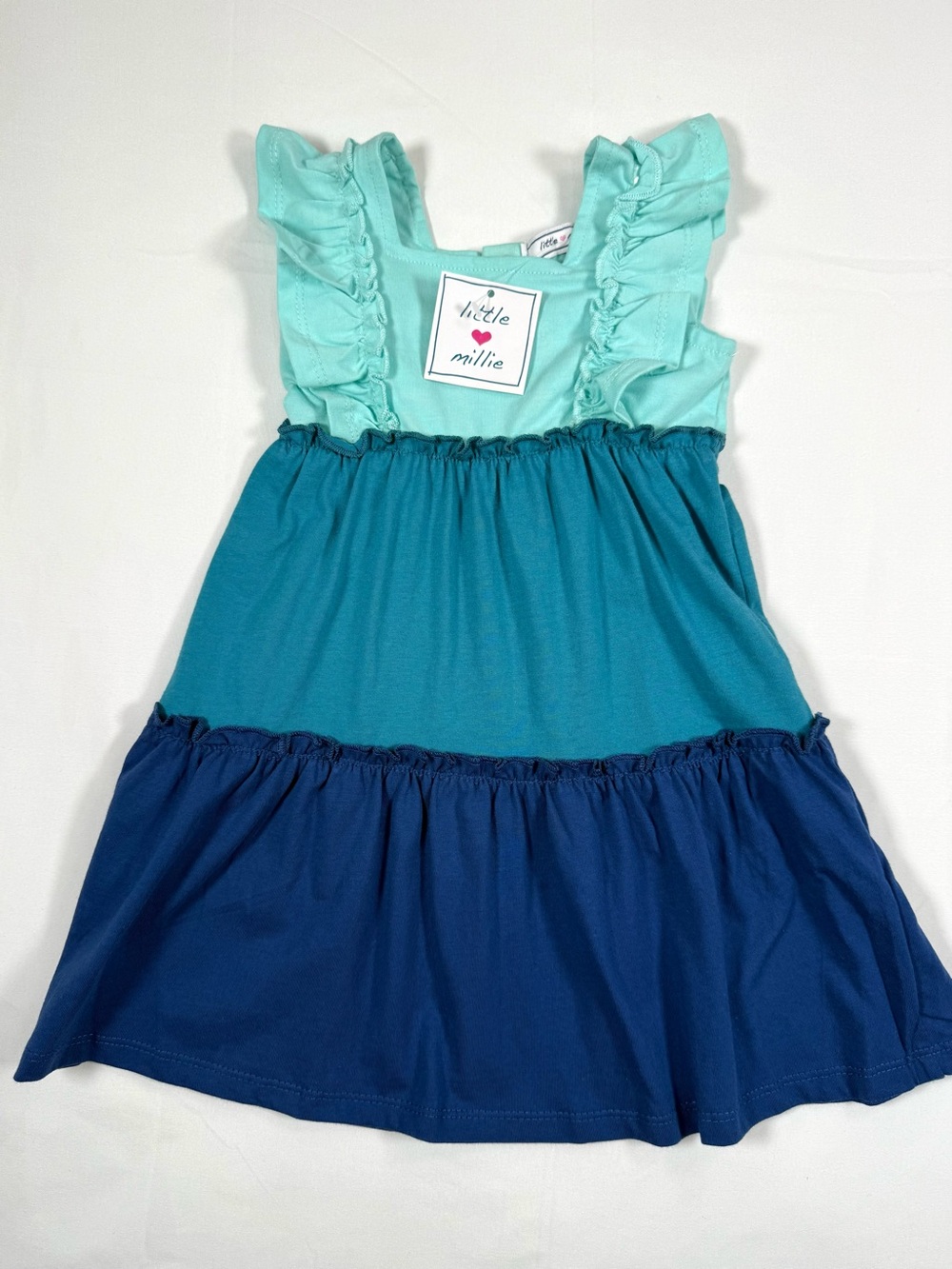 NWT LITTLE MILLIE Girls Tiered Ruffle Dress 12M Coastal Boutique Preppy NEW
